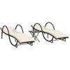 Image de vidaXL Bains de soleil 2 pcs. avec table brun Poly rotin