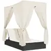 Image de vidaXL Bain de soleil double avec toit et rideaux noir Poly-Rattan