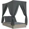 Image de vidaXL Bain de soleil double avec toit et rideaux gris clair Poly rotin