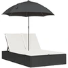 Image de vidaXL Bain de soleil double avec coussins & parasol noir poly rotin