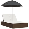 Image de vidaXL Chaise longue double avec coussin & parasol Marron Poly Rattan