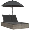 Image de vidaXL Bain de soleil double avec coussins & parasol Gris Poly Rattan