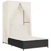 Image de vidaXL Bain de soleil double avec toit et rideaux noir Poly-Rattan