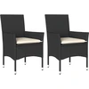 Image de vidaXL Chaises de jardin avec coussins 2 pcs. noir poly rotin