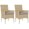 Image de vidaXL Chaises de jardin avec coussins 2 pcs. Beige Poly Rattan