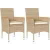 Image de vidaXL Chaises de jardin avec coussins 2 pcs. Beige Poly Rattan