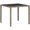 Image de vidaXL Table de jardin avec plateau en verre gris clair 90x90x75 cm Poly rotin