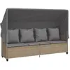 Image de vidaXL Chaise longue avec toit et coussins Beige Poly Rattan