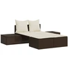 Image de vidaXL Bain de soleil double avec coussins Marron Poly Rattan