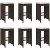 Image de vidaXL Tabouret de bar de jardin avec coussins 6 pcs. Marron Poly rotin