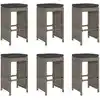 Image de vidaXL Tabouret de bar de jardin avec coussins 6 pcs. Gris Poly rotin