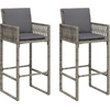 Image de vidaXL Tabouret de bar de jardin avec coussins 2 pcs. Gris Poly Rattan