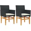 Image de vidaXL Chaises de jardin avec coussins 2 pcs. noir poly rotin massif