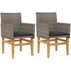 Image de vidaXL Chaises de jardin avec coussins 2 pcs. Gris Poly Rotin Massif