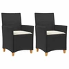 Image de vidaXL Chaises de jardin avec coussins 2 pcs. noir poly rotin massif