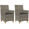 Image de vidaXL Chaises de jardin avec coussins 2 pcs. Gris Poly Rotin Massif