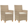 Image de vidaXL Chaises de jardin avec coussins 2 pcs. Beige Poly Rotin Massif