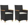 Image de vidaXL Chaises de jardin avec coussins 2 pcs. noir poly rotin massif