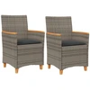 Image de vidaXL Chaises de jardin avec coussins 2 pcs. Gris Poly Rotin Massif