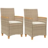 Image de vidaXL Chaises de jardin avec coussins 2 pcs. Beige Poly Rotin Massif