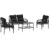 Image de vidaXL Ensemble de salon de jardin 4 pièces avec coussins noir poly rotin
