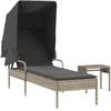 Image de vidaXL Bain de soleil avec toit et table gris clair Poly rotin