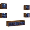 Image de vidaXL Meuble-paroi 7 pièces avec éclairage LED Chêne fumé Matériau dérivé du bois