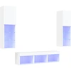 Image de vidaXL Meuble-paroi 5 pièces avec éclairage LED Blanc Matériau dérivé du bois