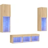 Image de vidaXL Meuble-paroi 5 pièces avec éclairage LED Chêne Sonoma Matériau dérivé du bois
