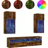 Image de vidaXL Meuble-paroi 5 pièces avec éclairage LED Chêne fumé Matériau dérivé du bois