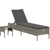 Image de vidaXL Chaise longue avec table et support Gris Poly rotin