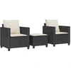 Image de vidaXL Ensemble Bistro 3 pièces avec coussins Noir Poly Rattan