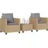 Image de vidaXL Ensemble Bistro 3 pièces avec coussins Beige Poly Rattan
