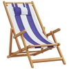Image de vidaXL Chaise de plage pliante Bleu Blanc Bois massif d'eucalyptus et tissu