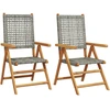 Image de vidaXL Chaises de jardin 2 pcs. Gris Acacia massif et poly rotin