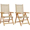Image de vidaXL Chaises de jardin 2 pcs. Beige Acacia massif et poly rotin