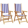 Image de vidaXL Chaises de jardin 2 pcs. Bleu et Blanc Bois massif Acacia & Tissu