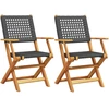 Image de vidaXL Chaises de jardin 2 pcs. noir bois massif acacia et poly rotin