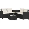 Image de vidaXL Canapé de jardin en L avec table et coussins Noir Poly Rattan