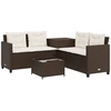 Image de vidaXL Canapé de jardin en L avec table et coussins Marron Poly rotin