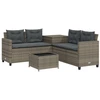 Image de vidaXL Canapé de jardin en L avec table et coussins Gris Poly rotin