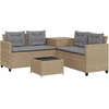 Image de vidaXL Canapé de jardin en L avec table et coussins Beige Poly rotin