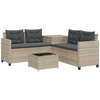 Image de vidaXL Canapé de jardin en L avec table et coussins gris clair Poly rotin