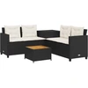 Image de vidaXL Canapé de jardin en L avec table et coussins Noir Poly Rattan