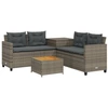 Image de vidaXL Canapé de jardin en L avec table et coussins Gris Poly rotin