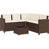 Image de vidaXL Canapé de jardin en L avec table et coussins Marron Poly rotin