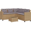 Image de vidaXL Canapé de jardin en L avec table et coussins Beige Poly rotin