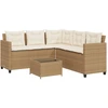 Image de vidaXL Canapé de jardin en L avec table et coussins Beige Poly rotin