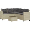 Image de vidaXL Canapé de jardin en L avec table et coussins gris clair Poly rotin