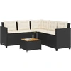 Image de vidaXL Canapé de jardin en L avec table et coussins Noir Poly Rattan